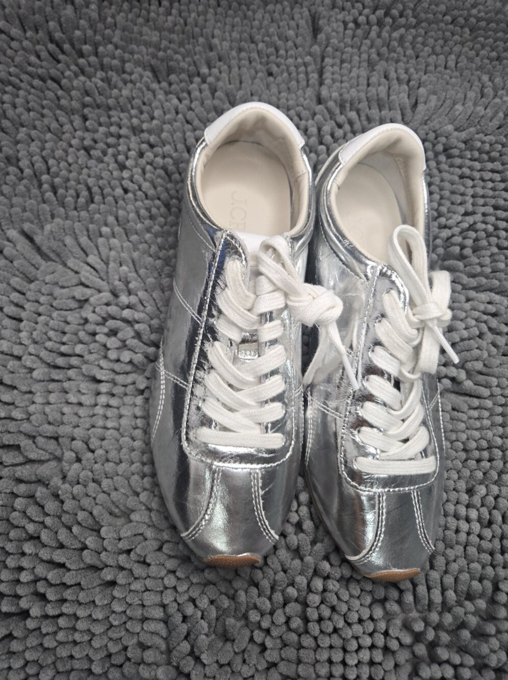 J. Crew Silver Metallic Leather Sneakers with White Laces